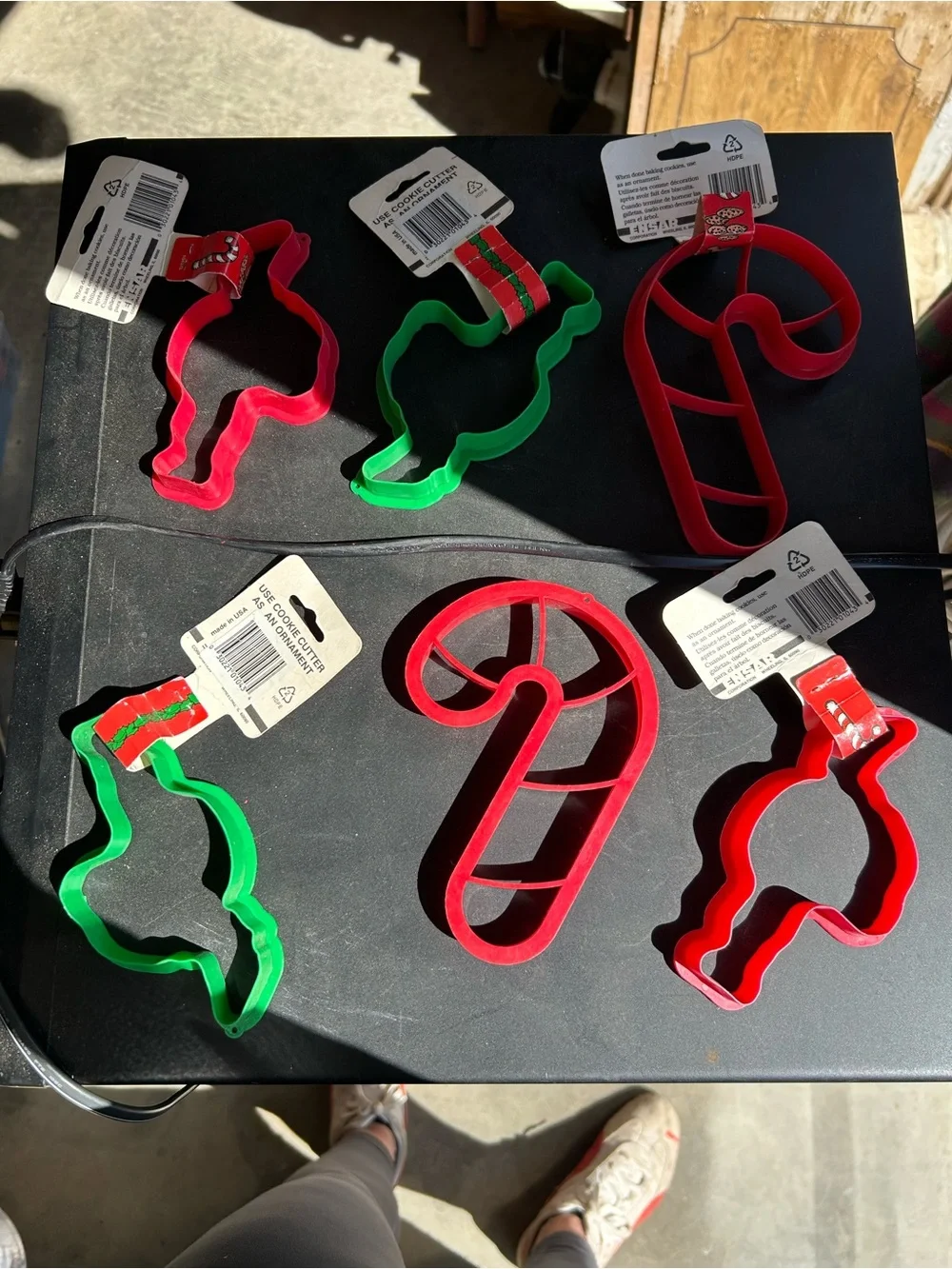 Vintage set of 6 NOS Holiday Candy Cane & Santa Cookie Cutters - Red & Green